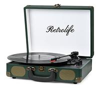 Retrolife Vinyl Record Player 3-Speed Bluetooth Suitcase Portable Belt-Driven Record Player with Built-in Speakers RCA Line Out AUX in Headphone Jack Vintage Turntable