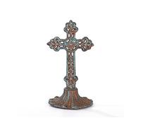 Retrome Cast Iron Cross Stand Tabletop for Home Decor, Antique Blue