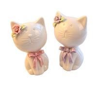RetroNest 1/2Pcs Handcrafted Ceramic Cat,Sitting Kitten Statue with Flower Decor,Mini Animal Desktop Ornament for Home Office Cute & Elegant Decor Piece 1 Set