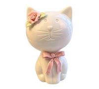 RetroNest 1/2Pcs Handcrafted Ceramic Cat,Sitting Kitten Statue with Flower Decor,Mini Animal Desktop Ornament for Home Office Cute & Elegant Decor Piece Pink