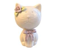 RetroNest 1/2Pcs Handcrafted Ceramic Cat,Sitting Kitten Statue with Flower Decor,Mini Animal Desktop Ornament for Home Office Cute & Elegant Decor Piece Purple