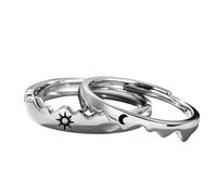 RetroNest Sun Moon Couple Rings, Alloy Open Ring Set for Him Her | Premium Zinc Alloy, Sun Moon Design, Comfortable Fit, Romantic Gift, Durable Wear