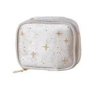 RetroNest Travel Makeup Bag Velvet Small Cosmetic Bag for Women Travel Makeup Pouch with Star Pattern Zippered Clutch for Lipstick Sanitary Napkin Storage Compact Toiletry Organizer Beige