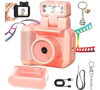 Retroscope Mini Camera with 1.44-Inch HD 1080p Screen, 90° Flip Flash Retro Snap Camera with 6 Filters, Keychain Camera for Travel Life Video Recording (Pink)