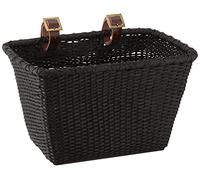 Retrospec Bicycle Cane Woven Rectangular Toto Basket with Authentic Leather Straps & Brass Buckles, Black