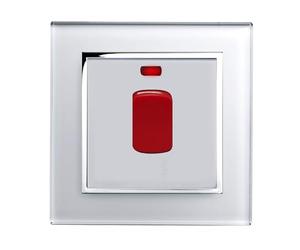 Retrotouch 45A Cooker switch with Neon DP, White CT,w8 x h86 x d86 mm