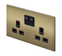 Retrotouch Aura Socket 13A Double DP Switched - Brushed Brass