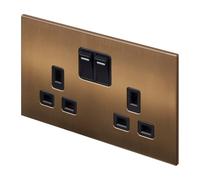 Retrotouch Aura Socket 13A Double DP Switched - Brushed Bronze