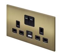 Retrotouch Aura Socket 13A Double DP Switched USB - Brushed Brass
