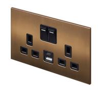 Retrotouch Aura Socket 13A Double DP Switched USB - Brushed Bronze