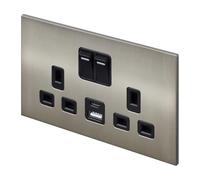 Retrotouch Aura Socket 13A Double DP Switched USB - Brushed Nickel