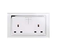 Retrotouch Crystal 13A 2-Gang DP Switched Plug Socket White Glass with Chrome Trim, w8 x h86 x d146 mm