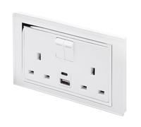 RETROTOUCH, Crystal, 3.1A USBC & 13A DP, Double Plug Socket, Switched, White Chrome Trim
