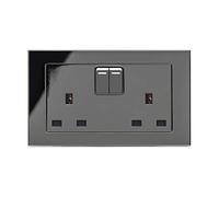 RETROTOUCH Crystal, Double Plug Socket, Switched, Black Glass, 13A