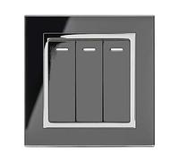 Retrotouch Crystal Triple Light Switch, Chrome Trim, 2-Way, 10AX, Black Glass