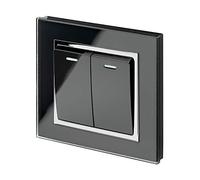 RETROTOUCH RMS22-B Crystal Double Light Switch, Black CHROME Trim, 2-Way, 10AX, Black Glass