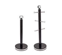 Retrovive Mug Tree and Towel Pole Set Carbon Steel Material Non-Slip Base Geepas Black One Size