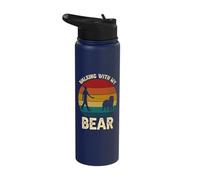 RetroWalking with My Bear Vintage Newfie Dog Newfoundland Stainless Steel Insulated Water Bottle