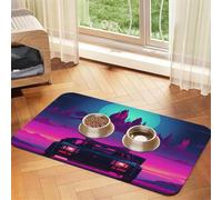 Retrowave Pictures Dog Food Mats for Floors, 16x24 Inch Non-Slip Super Absorbent Pet Food Mat, Dishwasher Dog Mat for Food and Water, Cute Rubber Quick Dry Pet Feeding Mat for Dogs Puppy Cats