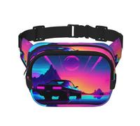 Retrowave pictures Print Square Double Layer functionality Waist Bag Unisex Crossbody Pack Travel Workout, Black, One Size