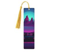 Retrowave Pictures Wooden Bookmarks 5pcs with Gold Tassels Handmade Double-Sided Printed Book Marks Page Markers Book Accessories Gift for Book Lovers Women Men
