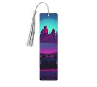 Retrowave Pictures Wooden Bookmarks 5pcs with Gray Tassels Handmade Double-Sided Printed Book Marks Page Markers Book Accessories Gift for Book Lovers Women Men