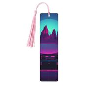 Retrowave Pictures Wooden Bookmarks 5pcs with Pink Tassels Handmade Double-Sided Printed Book Marks Page Markers Book Accessories Gift for Book Lovers Women Men