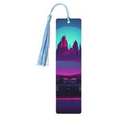 Retrowave Pictures Wooden Bookmarks 5pcs with Sky Blue Tassels Handmade Double-Sided Printed Book Marks Page Markers Book Accessories Gift for Book Lovers Women Men