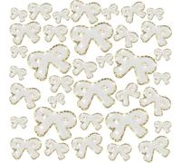 Retrowavy 36 Pcs Holiday Bow Chenille Patches Gold Edges Bow Self Adhesive Patches Applique DIY Accessory for Girls Women Christmas Backpack Clothes Pant Hat Jean Decoration(White,Four Size)