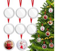 Retrowavy 8 Pcs Christmas Spinning Photo Ornament Small Picture Round Spinning Christmas Tree Hanging Decorative Create Your Own Round Picture Frame Ornament for Family Xmas Holiday Party Decoration