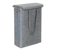 RETSAMV Narrow Laundry Basket with Lid, 45L Large Capacity, Grey, Foldable, Rectangular, Waterproof, Cotton Linen, Bathroom, Bedroom