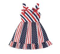 RETSUGO 4th of July Girl Dresses Independence Day Outfit Baby Girls American Flag Stars Stripes Patriotic Dress Clothes, Star Stripes4, 6-7 Years