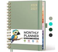 RETTACY 2026-2027 Monthly Planner, Jan 2026 - Dec 2027, Medium Size (5.7" x 8.3"), Agenda, Calendar, 24 Month Tabs, Flexible Plastic Cover, 100 GSM Thick Paper, Spiral-bound (Light Green)