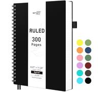 RETTACY A4 Notepad, Notebook, Spiral Bound Notebooks, 300 Sheets/150 Pages for Writing, 100 GSM College Ruled Paper, PVC Hardcover, 8.5 x 11 Inches, Black