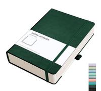 RETTACY A5 Bullet Dot Grid - Dotted Notebook With 320 Numbered Thick Journal Leather Hardcover 100gsm Paper Pen Holder, Inner Pocket, 2 Free Journal Stencils 14.5 x 21cm - Green