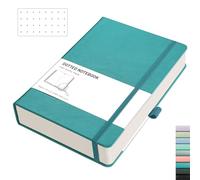 RETTACY A5 Bullet Dot Grid - Dotted Notebook with 320 Numbered Thick Journal Leather Hardcover 100gsm Paper Pen Holder, Inner Pocket, 2 Free Journal Stencils 14.5 x 21cm-Cyan green