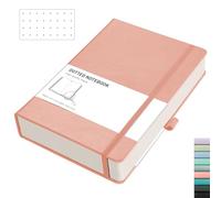 RETTACY A5 Bullet Dot Grid - Dotted Notebook With 320 Numbered Thick Journal Leather Hardcover 100gsm Paper Pen Holder, Inner Pocket, 2 Free Journal Stencils 14.5 x 21cm - Pink