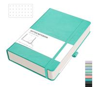 RETTACY A5 Bullet Dot Grid - Dotted Notebook With 320 Numbered Thick Journal Leather Hardcover 100gsm Paper Pen Holder, Inner Pocket, 2 Free Journal Stencils 14.5 x 21cm - Mint Green