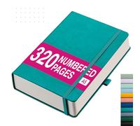 RETTACY A5 Bullet Dot Grid - Dotted Notebook with 320 Numbered Thick Journal Leather Hardcover 100gsm Paper Pen Holder, Inner Pocket, 2 Free Journal Stencils 14.5 x 21cm-Cyan