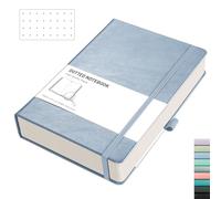 RETTACY A5 Bullet Dot Grid - Dotted Notebook With 320 Numbered Thick Journal Leather Hardcover 100gsm Paper Pen Holder, Inner Pocket, 2 Free Journal Stencils 14.5 x 21cm - Light Blue