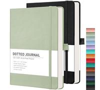 RETTACY A5 Dotted Notebook 2-Pack, 320 Pages Bullet Dot Grid Journal Set, 120gsm Ivory Paper, Hardcover with 8 Perforated Sheets, for Bullet Journaling, Sketching, 14.5 x 21 cm - Black & Light Green