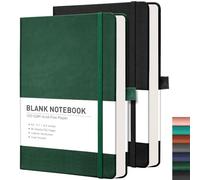 RETTACY A5 Dotted Notebook 2-Pack, 320 Pages Bullet Dot Grid Journal Set, 120gsm Ivory Paper, Hardcover with 8 Perforated Sheets, for Bullet Journaling, Sketching, 14.5 x 21 cm - Black & Dark Green