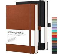 RETTACY A5 Dotted Notebook 2 Pack - Bullet Dot Grid Journal with 320 Numbered Pages Hardcover 120gsm Thick Paper, 8 Perforated Sheets, Pen Holder, Inner Pocket 14.5 x 21cm - Black Brown
