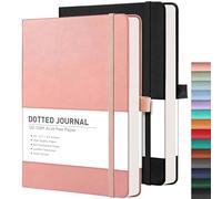 RETTACY A5 Dotted Notebook 2 Pack - Bullet Dot Grid Journal with 320 Numbered Pages Hardcover 120gsm Thick Paper, 8 Perforated Sheets, Pen Holder, Inner Pocket 14.5 x 21cm - Black Pink