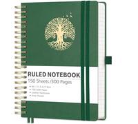 RETTACY A5 Graph Paper Notebook, Grid Journal Squared Notebook, 300 Pages,Inner Pocket,Leather Cover,14.5 x 20.7cm - DarkGreen