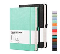 RETTACY A5 Lined Notebook - 2-Pack, 192 Page 100gsm Journal with Leather Hardcover, College Ruled Notepad for Men Women Office School Travel - Black & Mint Green