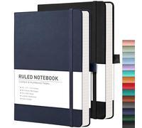 RETTACY A5 Lined Notebook - 2-Pack, 192 Page 100gsm Journal with Leather Hardcover, College Ruled Notepad for Men Women Office School Travel - Black & Blue
