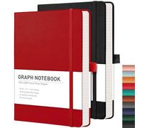 RETTACY A5 Lined Notebook - 2-Pack, 192 Page 100gsm Journal with Leather Hardcover, College Ruled Notepad for Men Women Office School Travel - Black & Red