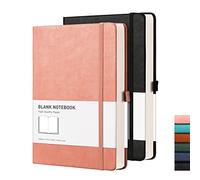 RETTACY A5 Lined Notebook - 2-Pack, 192 Page 100gsm Journal with Leather Hardcover, College Ruled Notepad for Men Women Office School Travel - Black & Pink