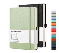 RETTACY A5 Lined Notebook - 2-Pack, 192 Page 100gsm Journal with Leather Hardcover, College Ruled Notepad for Men Women Office School Travel - Black & Light Green